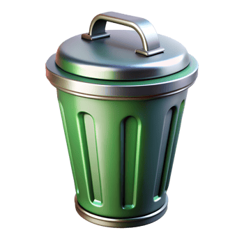 Green metallic trash can with lid, outdoor waste bin, eco-friendly design png