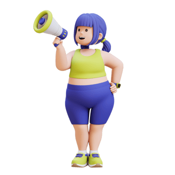3D render plus size overweight woman give announcement with megaphone png