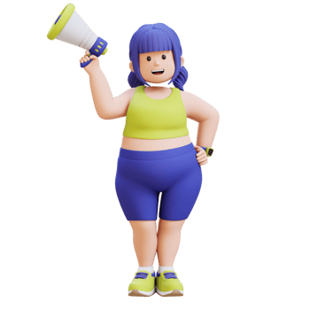 3D render Cartoon of a Happy Chubby woman Announcing with Megaphone png