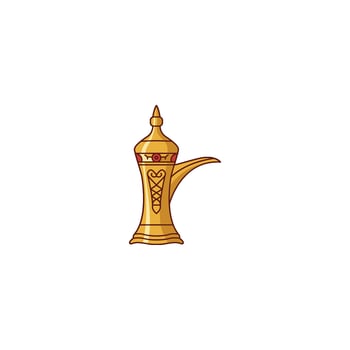 An icon depicting an ornate traditional Arabic coffee pot, known as a Dallah. This symbolizes the central role of coffee in Middle Eastern hospitality, welcoming guests, and cultural traditions. vector
