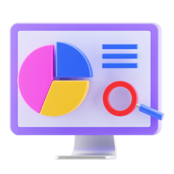 Business illustration concept. computer monitor with chart, magnifier 3d icon isolated. 3d render illustration. png