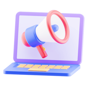 Megaphone announcement illustration isolated. business marketing, advertising, promotion, laptop 3d render icon. png