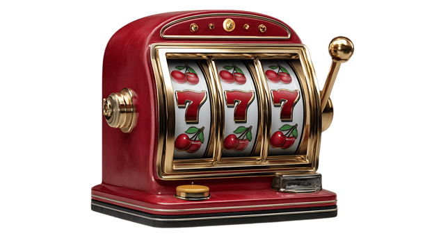 Classic red slot machine with triple sevens and cherries isolated on transparent background png