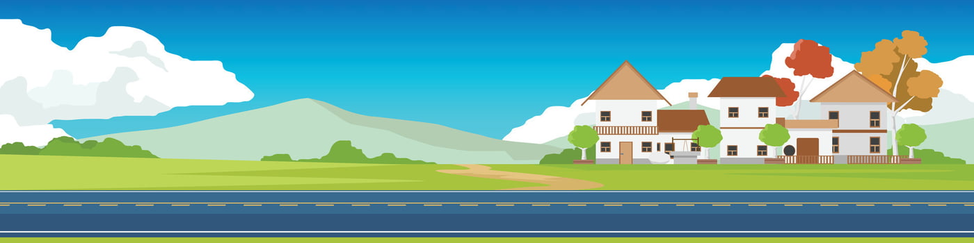 Countryside houses with green landscape vector