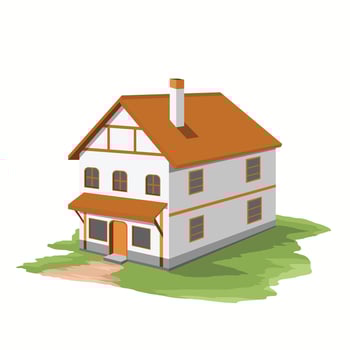 Illustrated two-story house with lawn vector