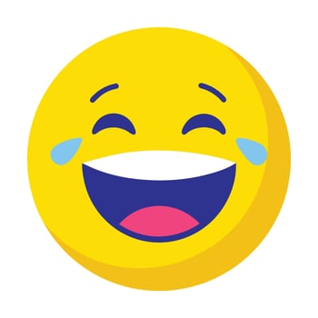 Joyful Yellow Laughing Emoji with Tears Streaming Down its Face on a White Background vector
