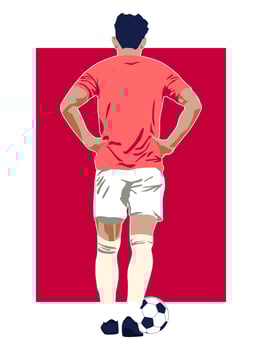 Flat illustration of faceless soccer player standing by the ball ready for penalty kick vector
