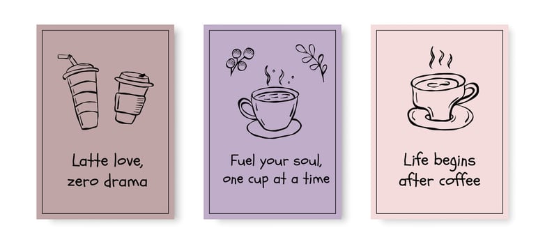 Coffee Quote Posters with Hand Drawn Illustrations vector