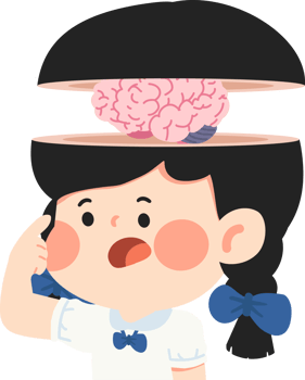 A girl with a brain inside a hat png