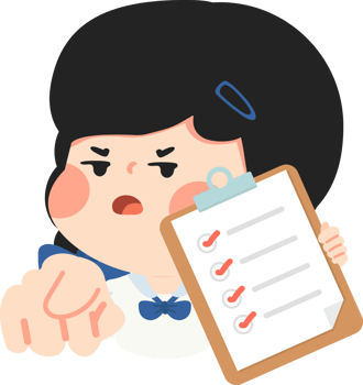 A cartoon girl holding a clipboard with a check mark on it png