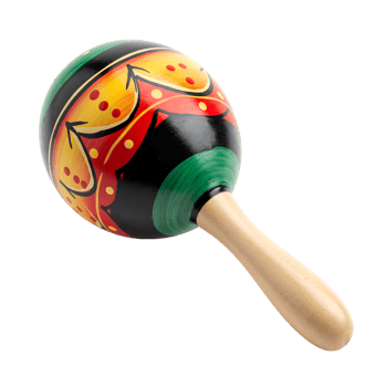 Colorful wooden maraca with intricate designs isolated on transparent background png