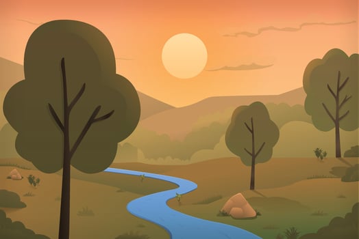 River landscape with sunset and trees vector
