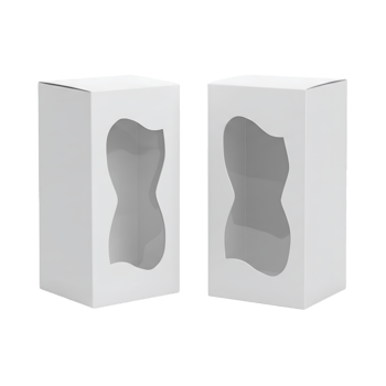 Two white cardboard boxes with a transparent window on a transparent background png