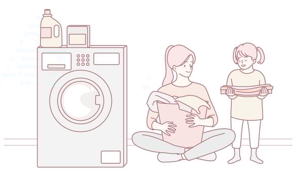 Mom and daughter with laundry vector