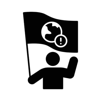 Climate Protest Glyph Icon. Person Holding Planet Sign. Global Warming Awareness Silhouette. Environmental Message Symbol. vector