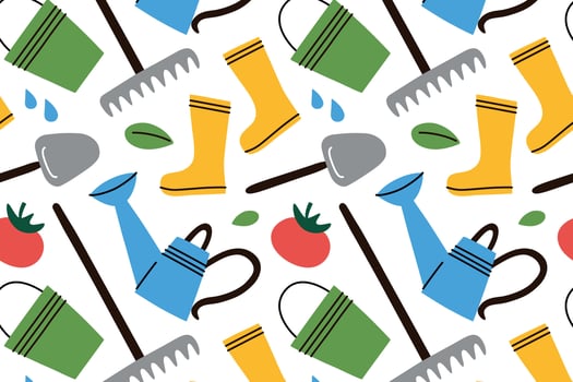 Gardening tools pattern background vector