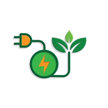 sustainable icon. green energy . leaf with electric plug. net zero, green energy, concept, web. isometric design style.kj vector