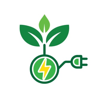 sustainable icon. green energy . leaf with electric plug. net zero, green energy. Flat design style.l vector