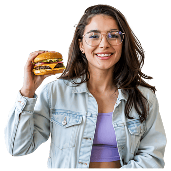 Smiling Woman Holding a Tasty Sandwich Healthy Lunch Concept png