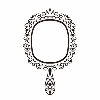 Princess crown mirror frame. Hand drawn doodle handle mirror with crown for girl baby princess decorate border. sketch illustration isolated on white background. vector