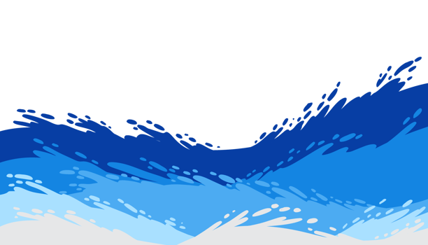 Stylized Ocean Waves Gradient Blue and Transparent Background png