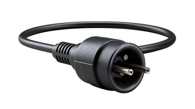 Black european schuko power plug with cable loop isolated on transparent background png