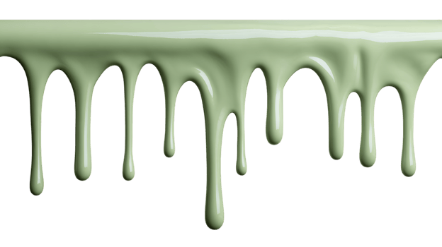 Light green paint dripping downward in viscous streams isolated on transparent background png