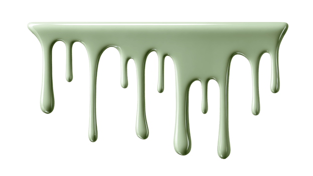 Viscous light green liquid dripping downward in multiple strands isolated on transparent background png