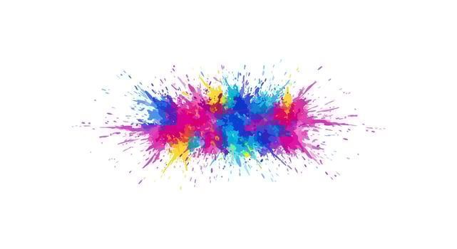 Chaotic Horizontal Watercolor Splash with Central Multicolor Burst and Radiating Droplets on White Background vector