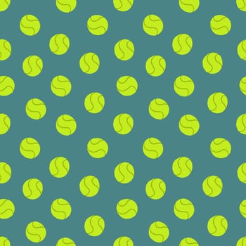 Seamless pattern with yellow tennis balls on teal blue background, graphic illustration. Concept of sport, active lifestyle, textile design, tennis game, decor element vector