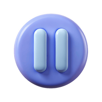 3 D Render of a Soft Light Blue Pause Button Icon on a Periwinkle Round Background isolated on a transparent background png