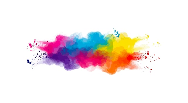 Horizontal Powdered Watercolor Burst with Yellow to Blue Gradient and Central Magenta-Purple Impact on White Background vector