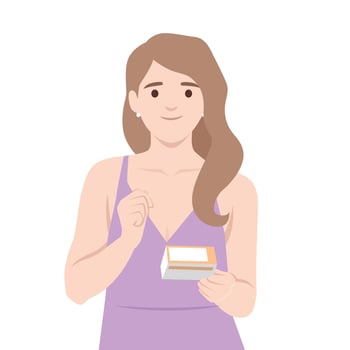 Thoughtful Woman Holding a Small Box. vector