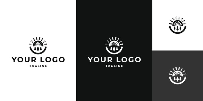 Minimalist Sunrise and Trees Logo vector