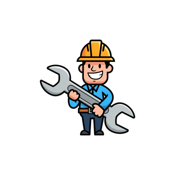 Cartoon worker character holding a wrench png