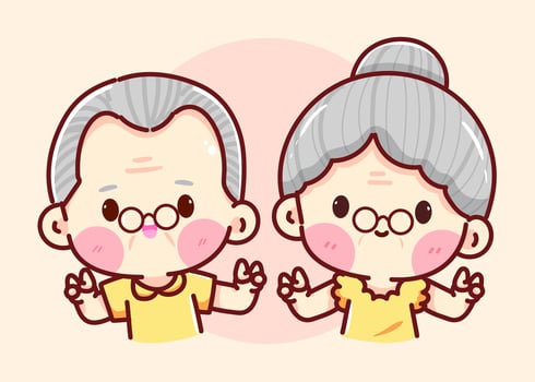 Happy Grandparents Cute cartoon illustration of happy elderly couple meditating peacefully vector
