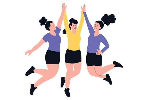 Female friends celebrating joyful moment, women's empowerment concept illustration. vector