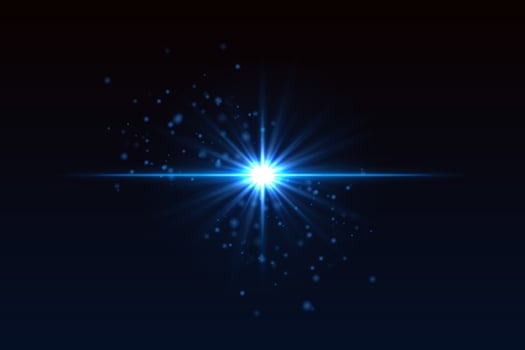 A bright star with a blue light on a dark background vector