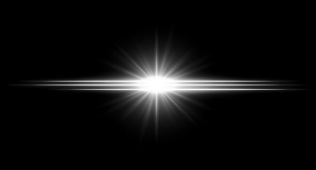 White glowing flare with intense horizontal beams and radiant burst. Clean light effect with high contrast. vector