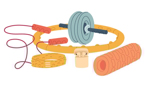 Array of fitness equipment items vector