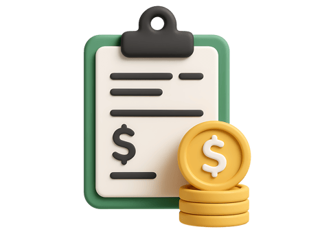 3D Finance Clipboard with Dollar Coins Money Document Graphic isolated on transparent background png