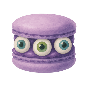 Watercolor Purple Halloween Macaron with Eyeballs Filling, Spooky Cute Monster Dessert Clipart Illustration png