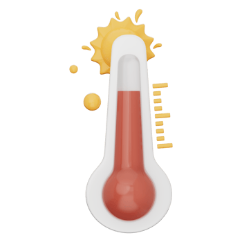 Thermometer showing extreme heat with rising red level, symbolizing global warming and hot summer weather. Ideal for science, energy or climate design. Transparent background, 3d illustration. png