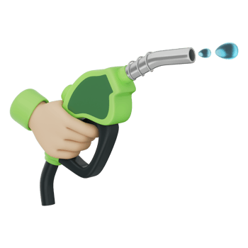 Hand holding fuel nozzle with green splash representing clean energy and eco power. Ideal for eco-friendly designs, sustainability campaigns, and UI elements. Transparent background, 3d illustration. png