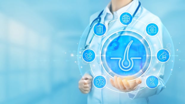 Doctor presenting hair care technology vector