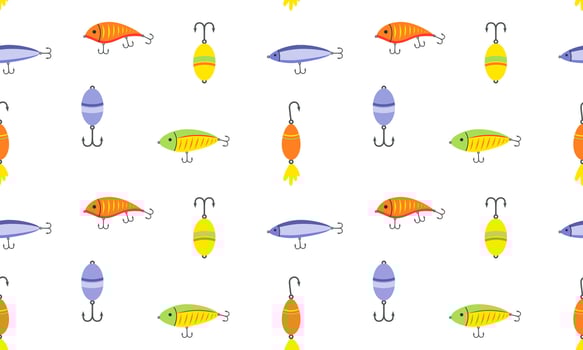 Colorful fishing lures and bobbers pattern vector