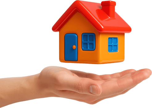 Vibrant miniature house floating above an open hand, symbolizing home ownership and dreams png