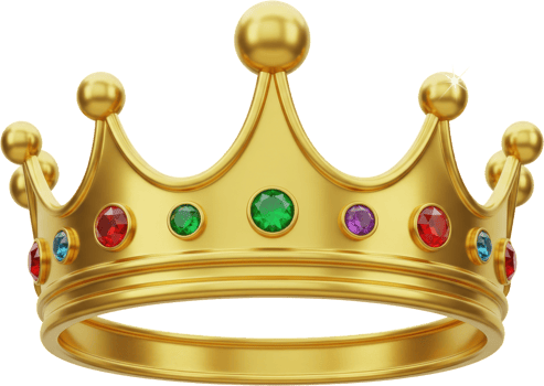 Luxurious golden crown adorned with bright colorful gems for royalty and success png