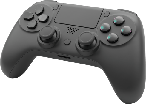 Sleek dark grey wireless game controller with glossy buttons for modern gaming png