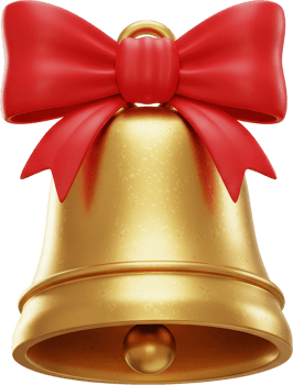 Golden jingle bell with a vibrant red bow, perfect for holiday and celebration designs png